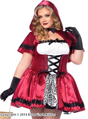 Red Riding Hood, costume dress, satin, lace, lacing, hood, XL to 4XL